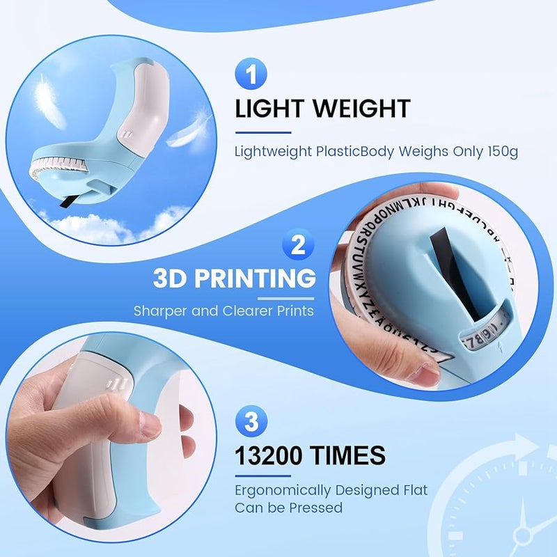 Portable 3D Embossing Label Printer Manual DIY Typewriter Blue - Image 3